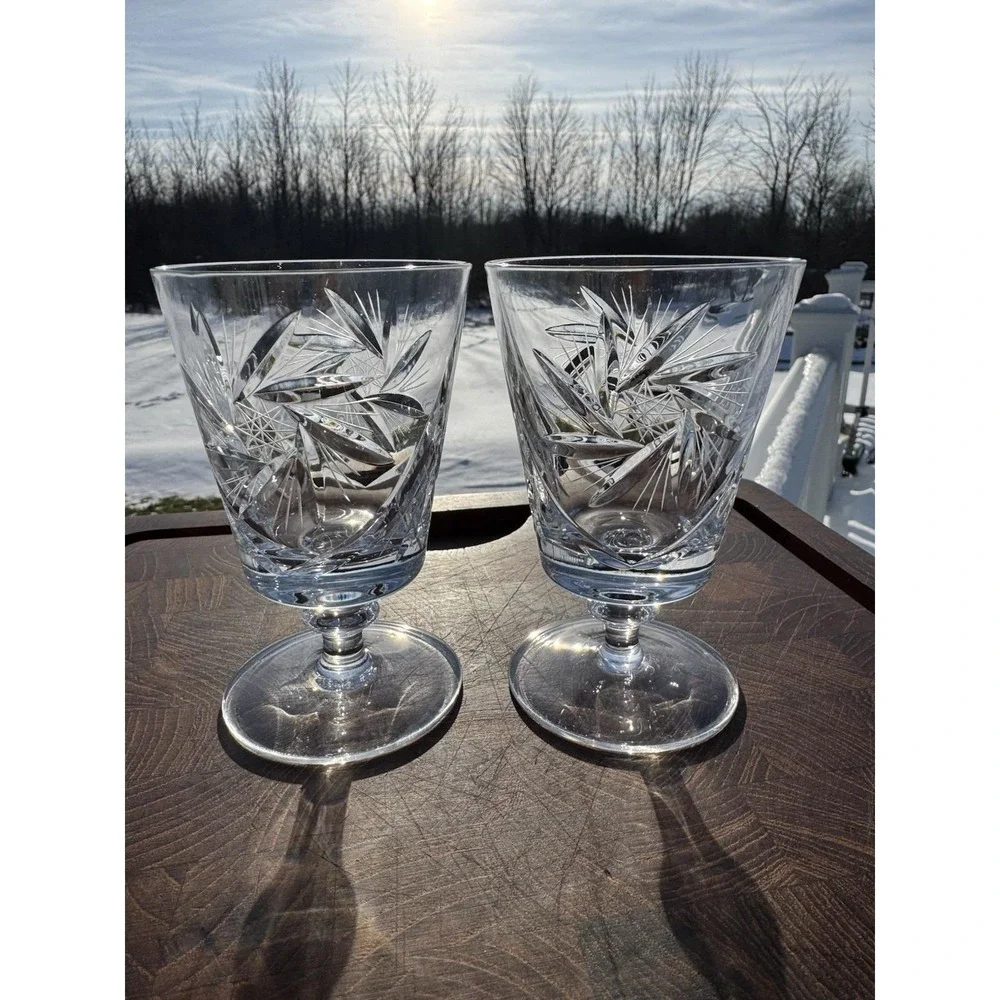 Set 2 Csopak Port AJKA Glass Crystal Cup Juice RETIRED Pinwheel EUC Beautiful!